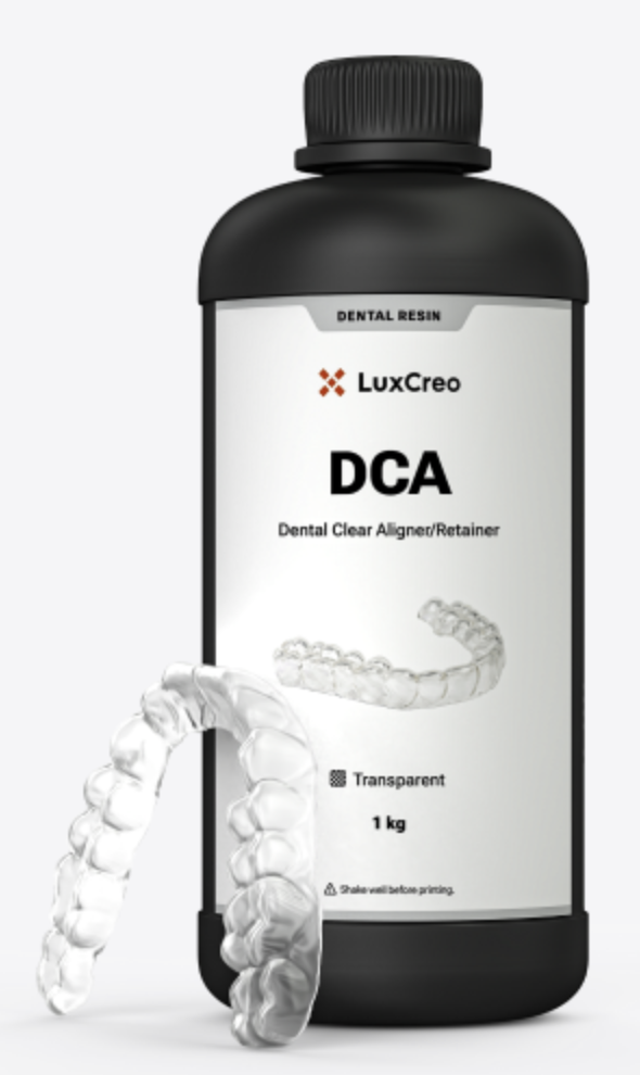 Botella de resina dental DCA con alineadores transparentes