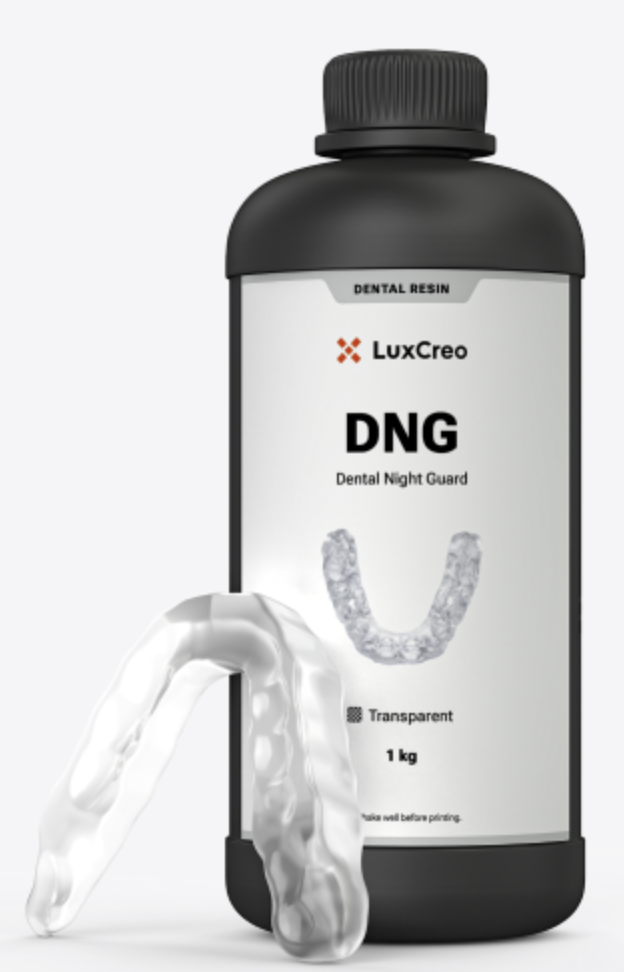 Botella de resina dental DNG con férulas de descarga transparentes